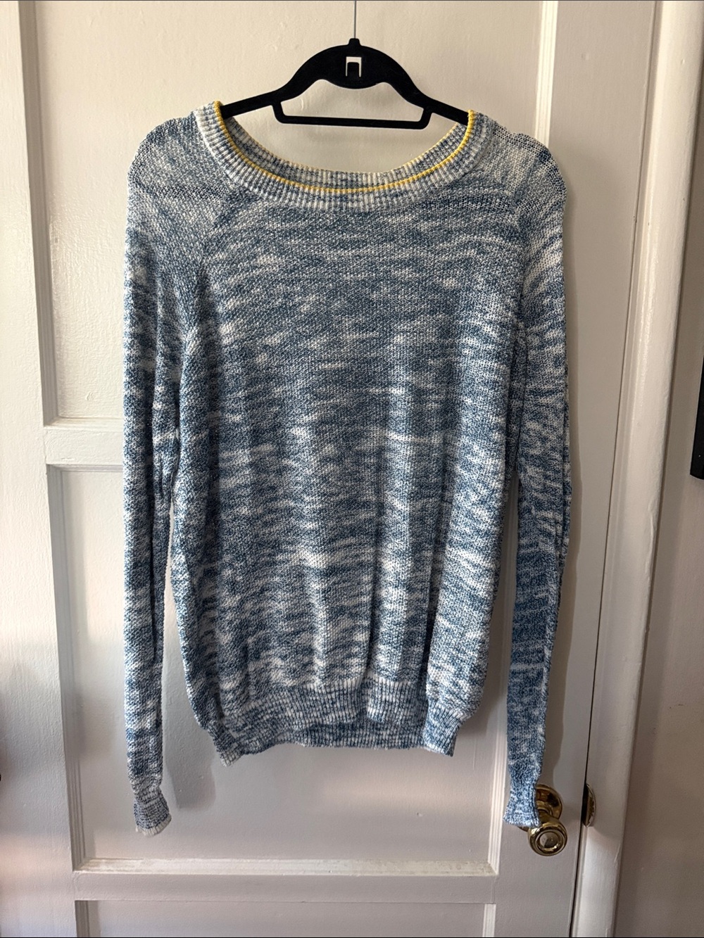 BDG Blue Marled Knit Sweater with Yellow Trim Lightweight 100% Cotton